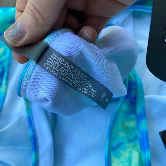 Torrid active blue and green tie dye swimsuit top - Picture 8 of 11